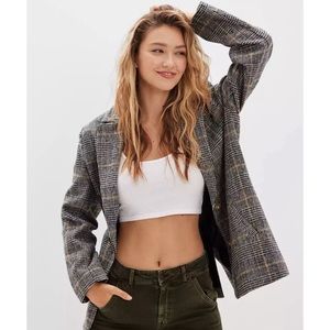 American Eagle Outfitters Plaid Blazer - Black and Gray